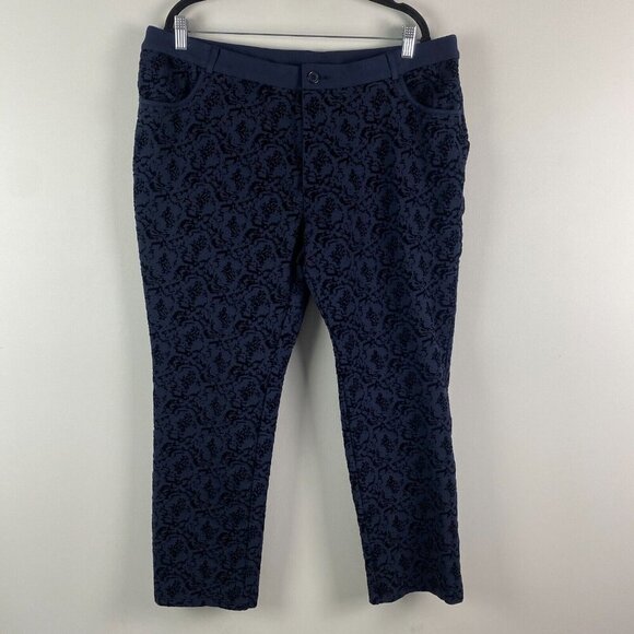 Soft Surroundings Flocked Baroque Stretch Ponte Navy Blue Pants Size 1X Ankle - Picture 1 of 10